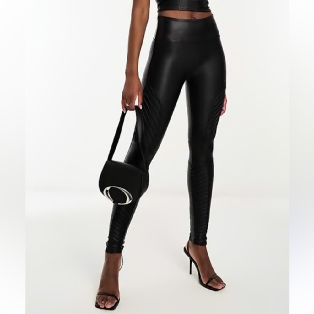 Spanx Moto Faux Leather Leggings Black High-Waisted